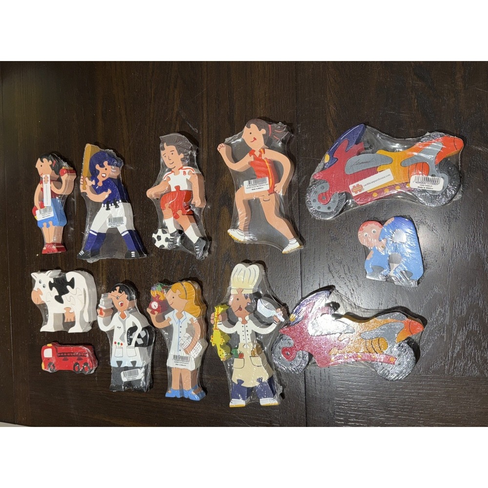Caribbean Puzzles USA Wooden Puzzle Lot of 12 Mexico Professions Sports NWT
